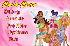 Winx Club: Quest for the Codex (Game Boy Advance) screenshot: Main menu
