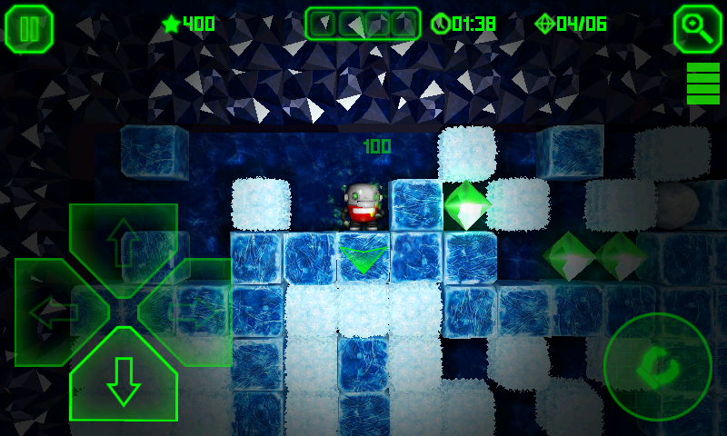Boulder Dash-XL (Android) screenshot: Running around collecting diamonds