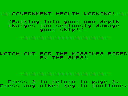 Sub Chase (ZX Spectrum) screenshot: Instructions, page 2
