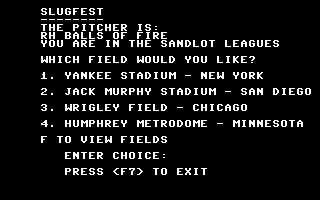 Dave Winfield's Batter Up! (Commodore 64) screenshot: Stadium selection