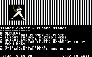 Dave Winfield's Batter Up! (Commodore 64) screenshot: Stand choice lesson