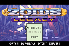 Zoids: Legacy (Game Boy Advance) screenshot: Main menu