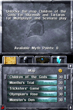 Age of Empires: Mythologies (Nintendo DS) screenshot: There's plenty of things to unlock in Mythologies, including new maps, heroes, and units.