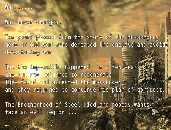 Fallout: The Old York - A New Hero (Windows) screenshot: Intro text