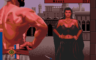Sinbad and the Throne of the Falcon (Atari ST) screenshot: Sinbad meets Libitina.