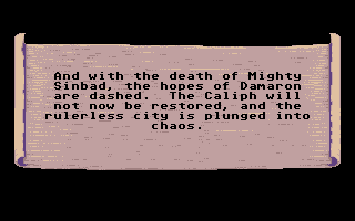 Sinbad and the Throne of the Falcon (Atari ST) screenshot: Game Over - Sinbad died.