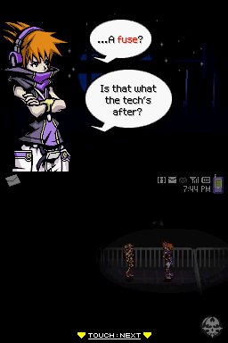 The World Ends with You (Nintendo DS) screenshot: Words crucial to the main quest are shown in red...