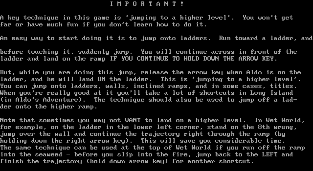 Aldo's Assault (DOS) screenshot: Instructions, page 2