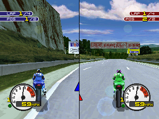 Moto Racer 2 (PlayStation) screenshot: 2 player race, you can play against a friend in this mode.