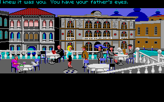 Indiana Jones and the Last Crusade: The Graphic Adventure (Atari ST) screenshot: Meeting Elsa in Venice, Italy.