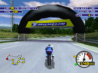 Moto Racer 2 (PlayStation) screenshot: Michelin tires, a good game partner.