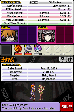 The World Ends with You (Nintendo DS) screenshot: The save game menu