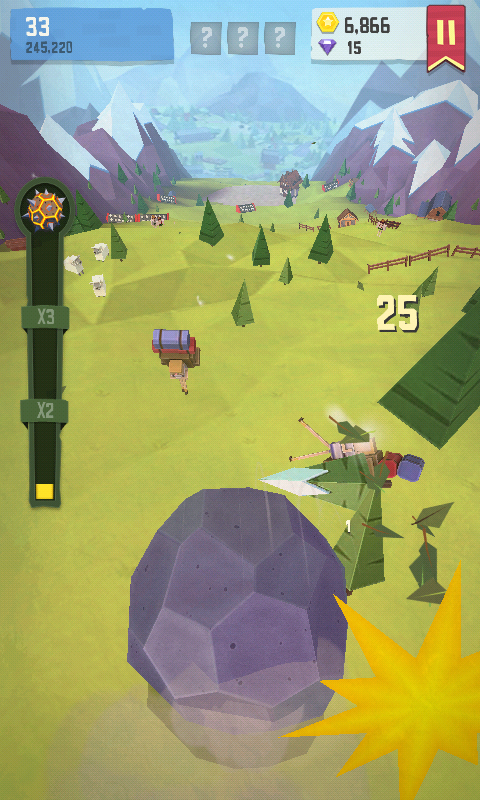 Giant Boulder of Death (Android) screenshot: Poor hikers won't reach the summit