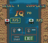 Indiana Jones and the Infernal Machine (Game Boy Color) screenshot: Level 1 completed. Between levels you can buy supplies with IQ points.
