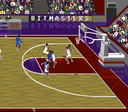 NCAA Final Four Basketball (SNES) screenshot: Crowded around the net