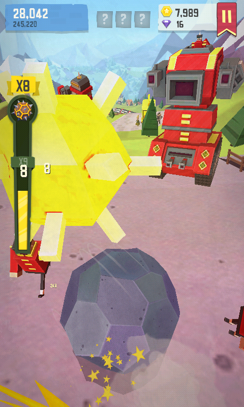 Giant Boulder of Death (Android) screenshot: Close to being hit by a mine