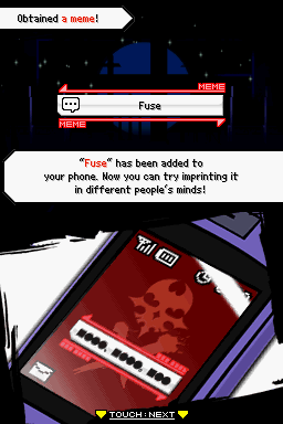 The World Ends with You (Nintendo DS) screenshot: ... and are added to your cell phone as memes...
