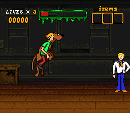 Scooby-Doo Mystery (SNES) screenshot: Jumping in unison