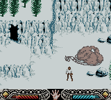 Indiana Jones and the Infernal Machine (Game Boy Color) screenshot: Level 3 - Indy has parachuted down near the Russian border.