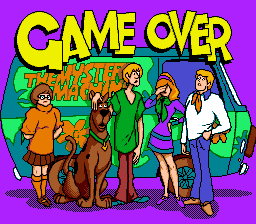 Scooby-Doo Mystery (SNES) screenshot: Game over (notice that Daphne gives the player a face palm)