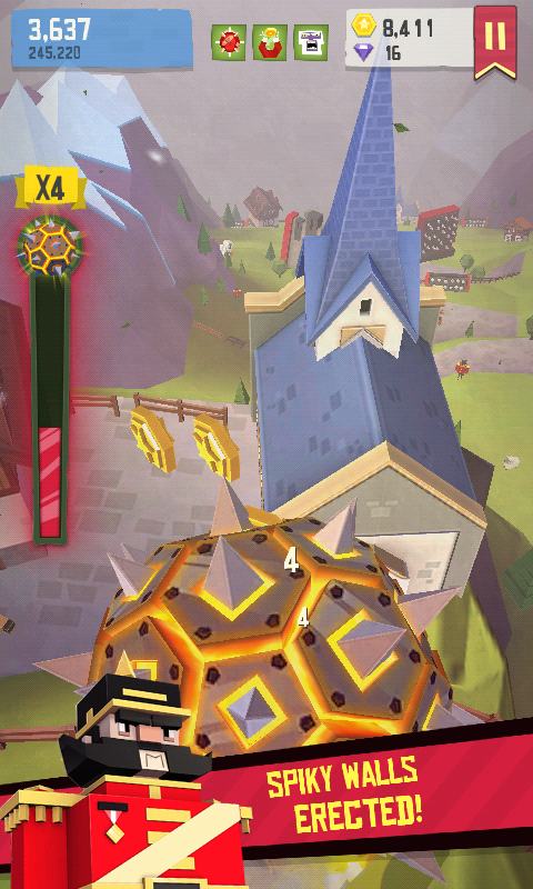 Giant Boulder of Death (Android) screenshot: Running into a church