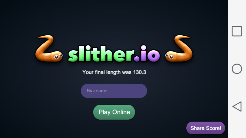 slither.io (Android) screenshot: I died