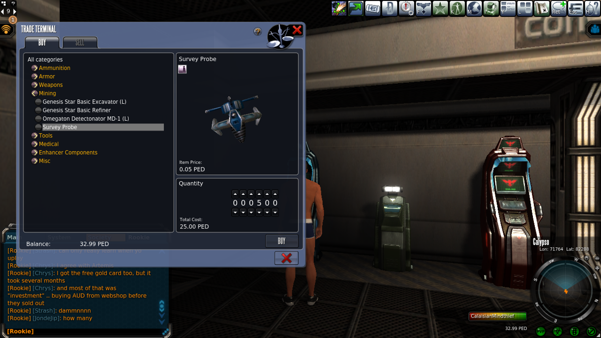 Entropia Universe (Windows) screenshot: Spending money is what this game is all about (Calypso).