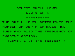 Sub Chase (ZX Spectrum) screenshot: Skill level selection