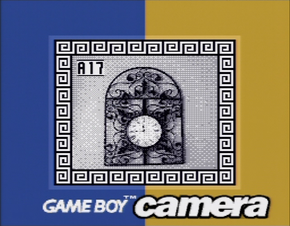 Game Boy Camera (included games) (Game Boy) screenshot: And now some pictures from the gallery ! Here's a interesting looking clock.