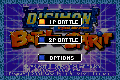 Digimon: Battle Spirit (Game Boy Advance) screenshot: Main menu