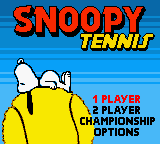Snoopy Tennis (Game Boy Color) screenshot: Title screen (English)