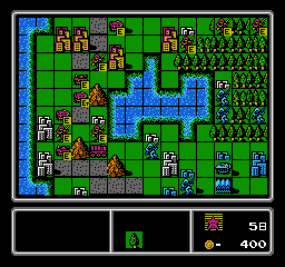 Famicom Wars (NES) screenshot: Terrain determines much about a battle, including which routes are best for movement.