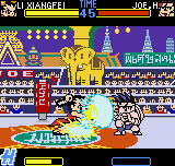 Fatal Fury: First Contact (Neo Geo Pocket Color) screenshot: Li Xiangfei tries to attack Joe Higashi with her Nanpa move, but he's just waiting to strike back!