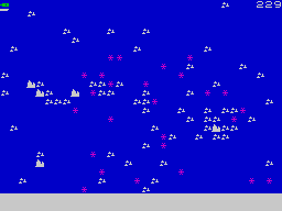 Games Pack 1 (ZX Spectrum) screenshot: 1. Iceberg: Transporting Scientists.<br> The icebreaker has to transport the scientists to the base. Only then it can safely continue his rescuing mission.