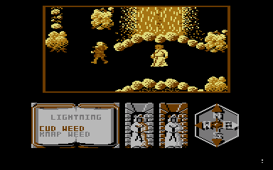 Feud (Atari 8-bit) screenshot: Crossing the river