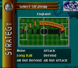 FIFA Soccer 96 (SNES) screenshot: Setting tactics