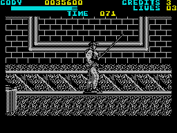 Final Fight (ZX Spectrum) screenshot: Cody's found a pole i don't think this weapon is in other versions