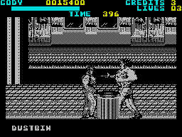 Final Fight (ZX Spectrum) screenshot: You first meet this hard nut in the subway