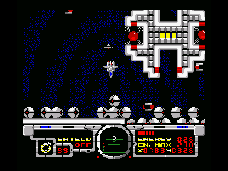 Fire Hawk: Thexder - The Second Contact (MSX) screenshot: There's a lot to destroy before you can find the exit of this room...