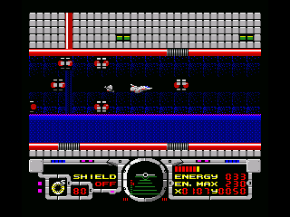 Fire Hawk: Thexder - The Second Contact (MSX) screenshot: Being chased through a narrow corridor!