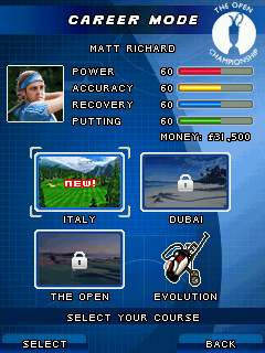 The Open Championship (J2ME) screenshot: Career mode