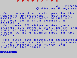 Games Pack 1 (ZX Spectrum) screenshot: 4. Destroyer: Instructions 1.<br>