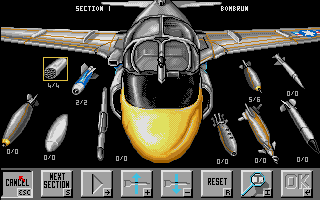 Flight of the Intruder (Amiga) screenshot: Select the weapons for your A-6 Intruder.