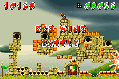 Fortress (Game Boy Advance) screenshot: When a player wins, the loser castle explodes