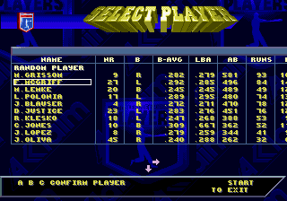 Frank Thomas Big Hurt Baseball (Genesis) screenshot: They all have their own stats