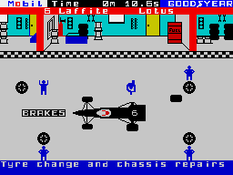 Formula One (ZX Spectrum) screenshot: Move to each of the 4 tyres in turn