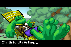 Frogger's Journey: The Forgotten Relic (Game Boy Advance) screenshot: The introduction shows how your journey begins