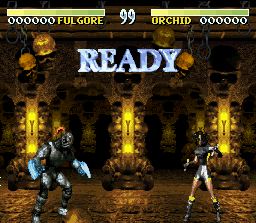 Killer Instinct (SNES) screenshot: This is a skulled secret stage. The tone of the colors is approved!