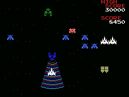 Galaga (MSX) screenshot: Uh oh, my ship has been captured!