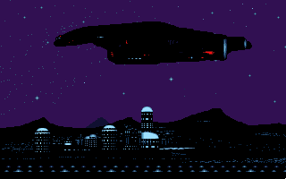 Future Wars: Adventures in Time (Amiga) screenshot: An Earth ship has captured a Crughon ship.